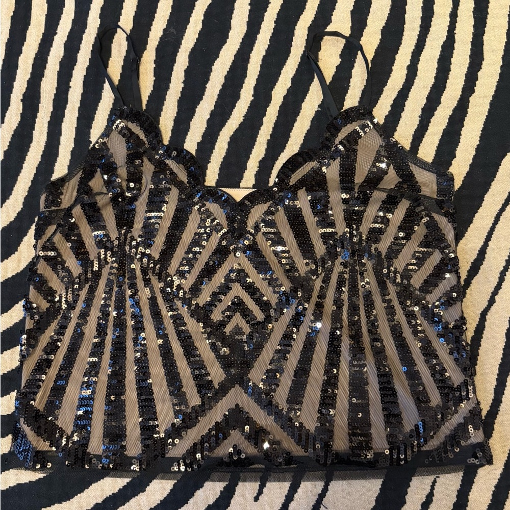 Express Black Sequin Top With Patterned Skirt - image 4